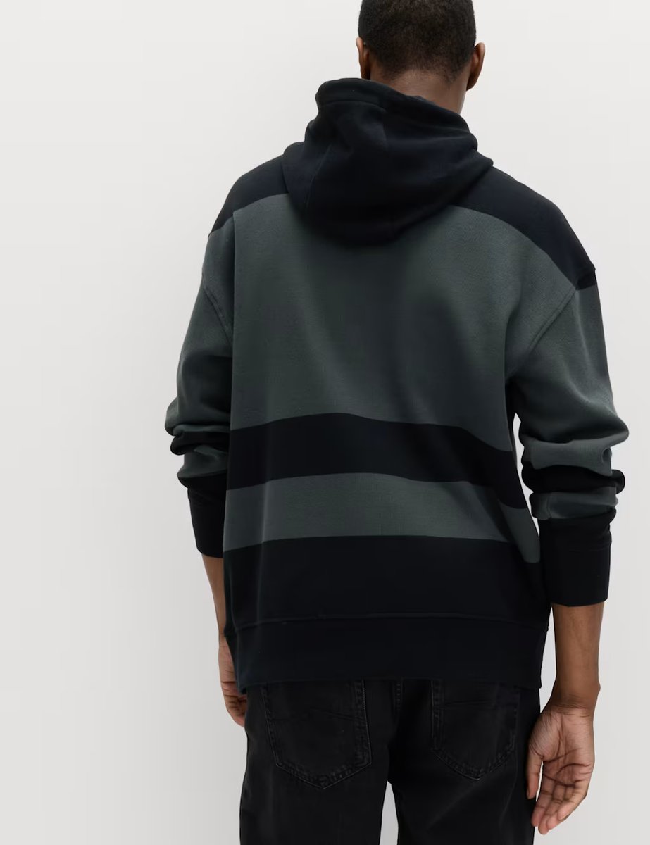 Marks & Spencer M&S Pure Cotton Colour Block Hoodie Dark Pewter - 3