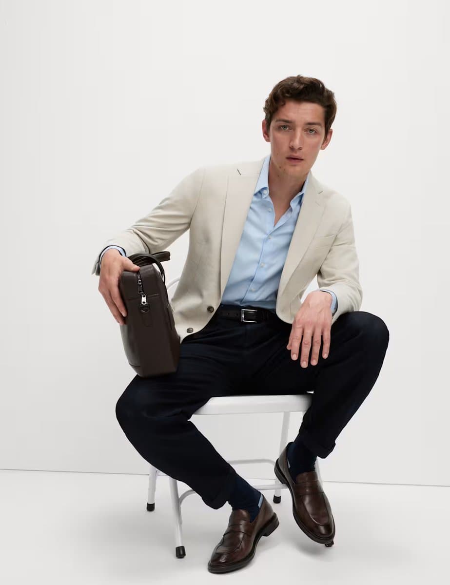 Marks & Spencer M&S Tailored Fit Jersey Textured Blazer in Neutral