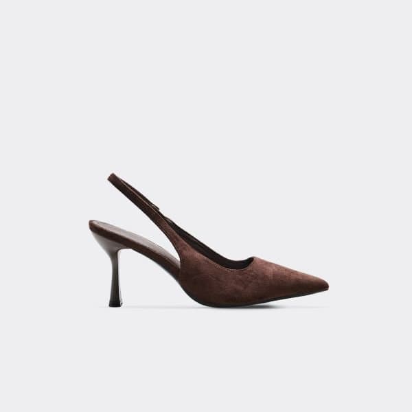 EGO EGO Pointed Toe Slingback Court Heel in Brown Faux Suede
