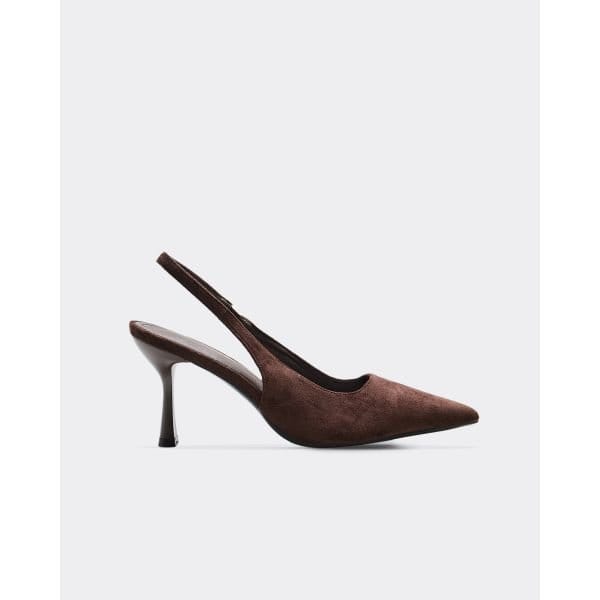 EGO Dates Pointed Toe Slingback Court Heel In Brown Faux Suede, Women's Size UK 3 - 2
