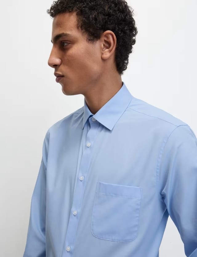 Marks & Spencer M&S 2 Pack Slim Fit Easy Iron Cotton Blend Shirts Mid Blue - 3