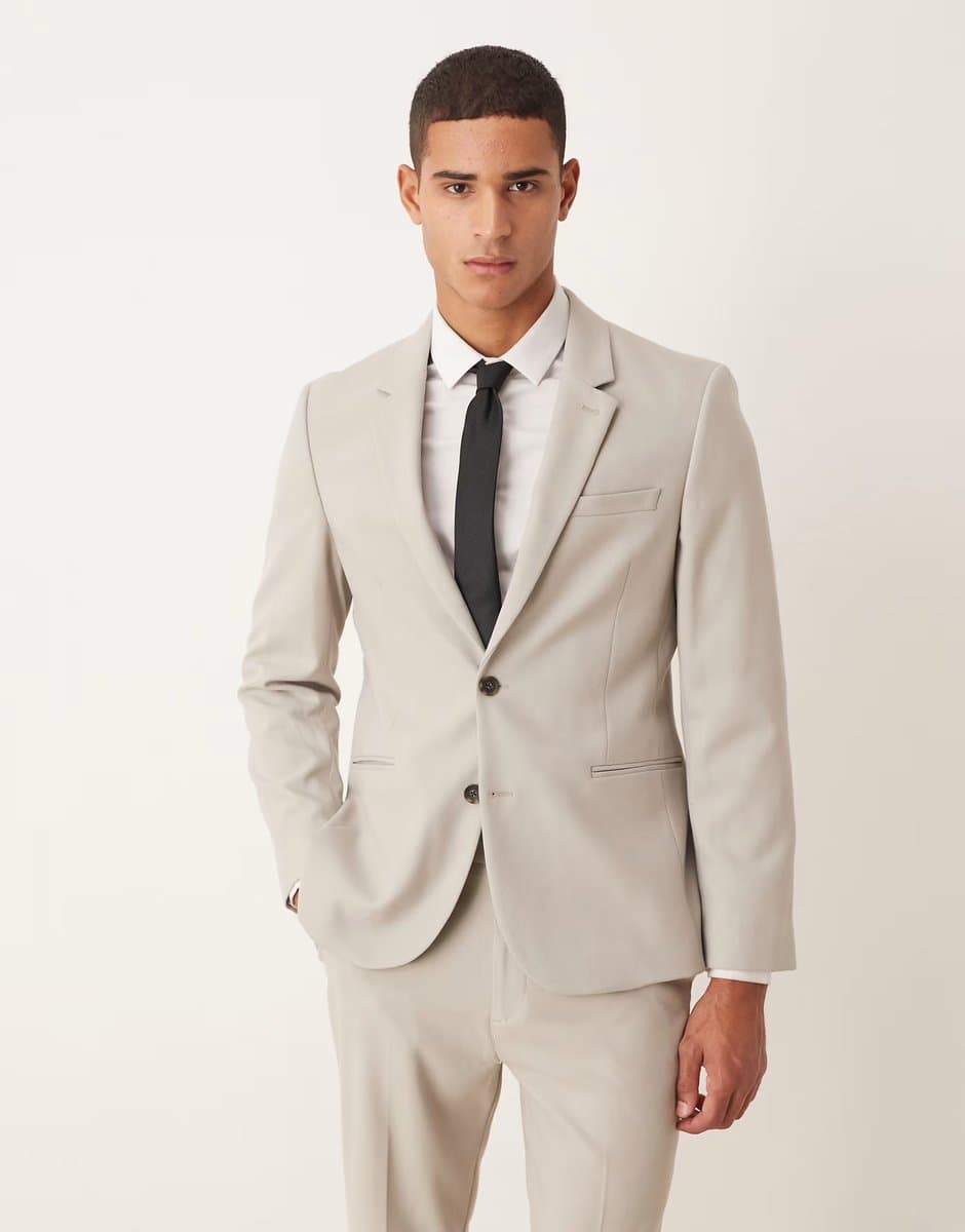 ASOS ASOS DESIGN slim suit jacket in stone twill