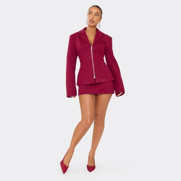 EGO EGO Burgundy Wool-Look Mini Skirt
