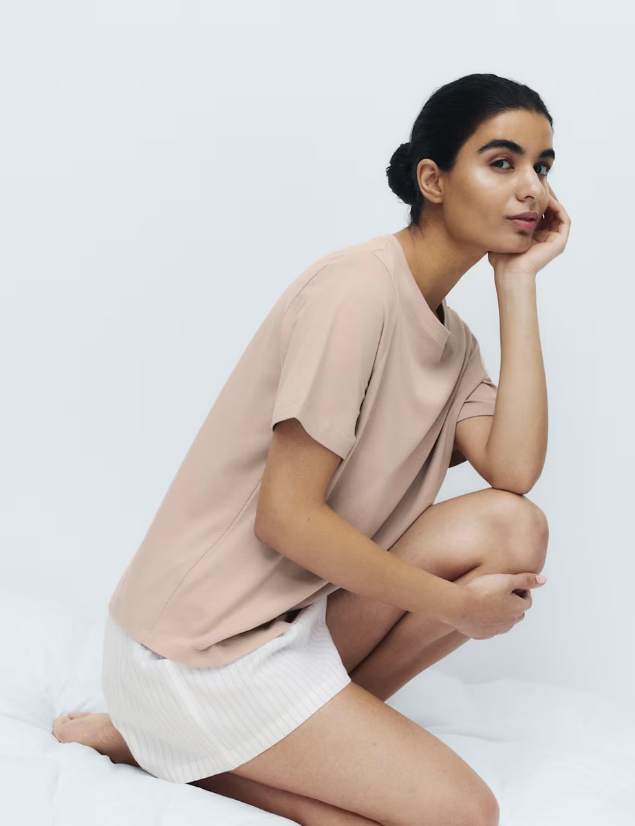 Marks & Spencer M&S Cotton Rich Printed Shortie Set Neutral - 4