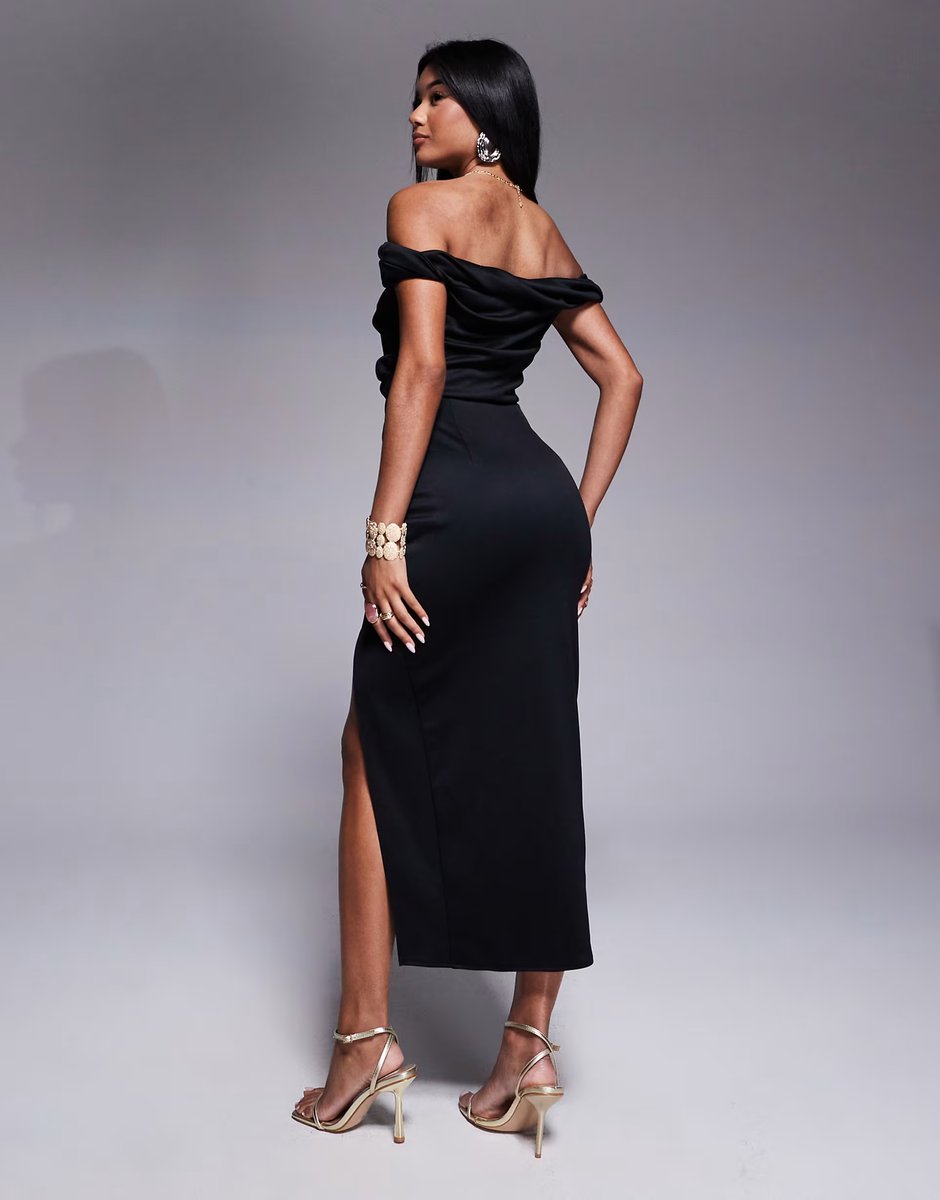 ASOS ASOS DESIGN structured twist bardot bodycon midi dress in black - 4