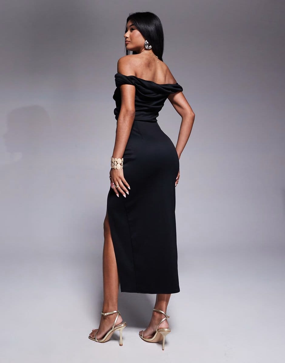 ASOS ASOS DESIGN structured twist bardot bodycon midi dress in black - 4