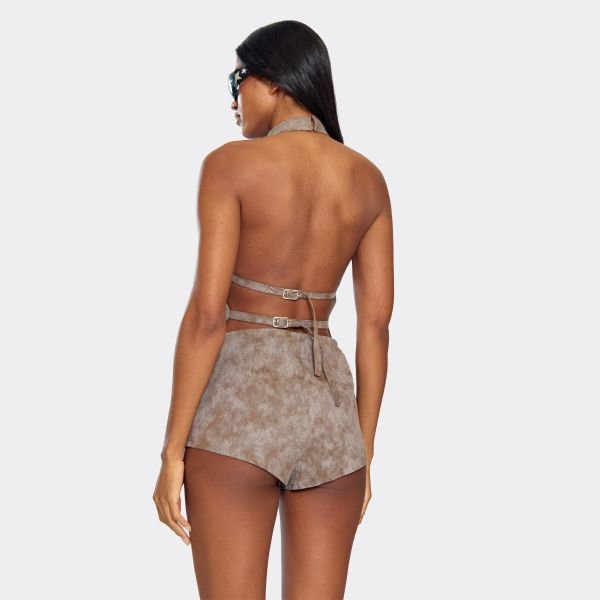 EGO Mid Rise Hot Pants In Taupe Acid Wash, Women's Size UK 6 - 2