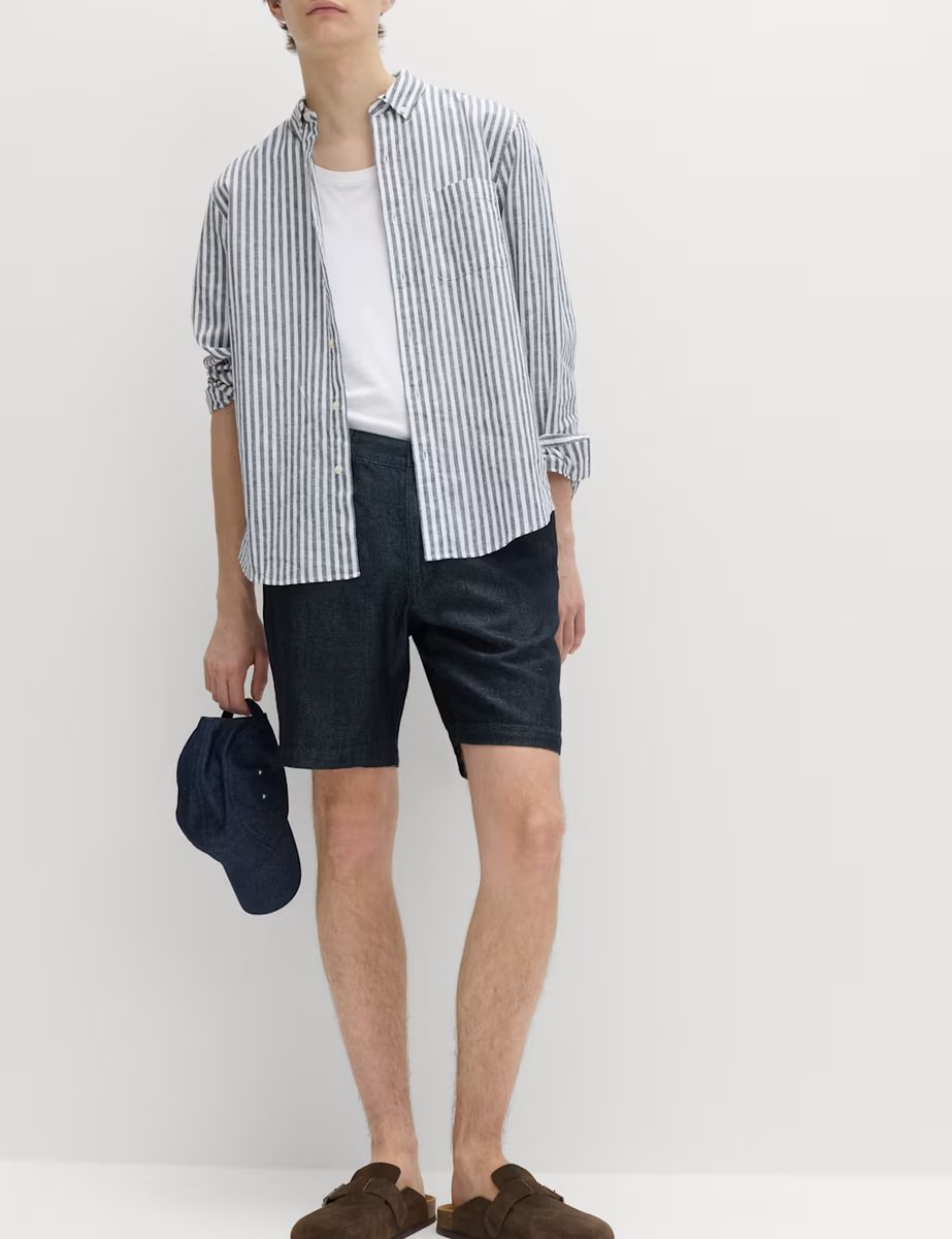 Marks & Spencer M&S Linen Blend Chino Shorts Dark Blue Denim - 2