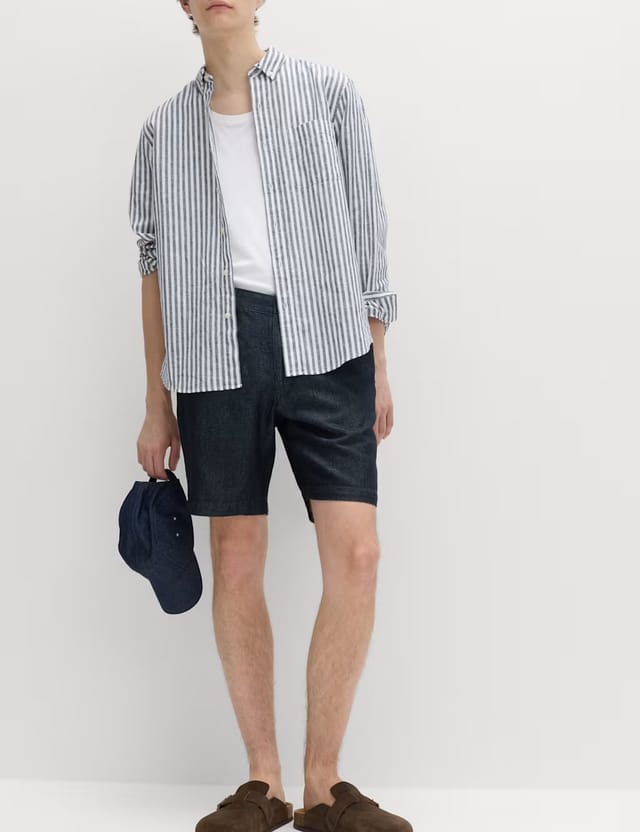 Marks & Spencer M&S Linen Blend Chino Shorts Dark Blue Denim - 2
