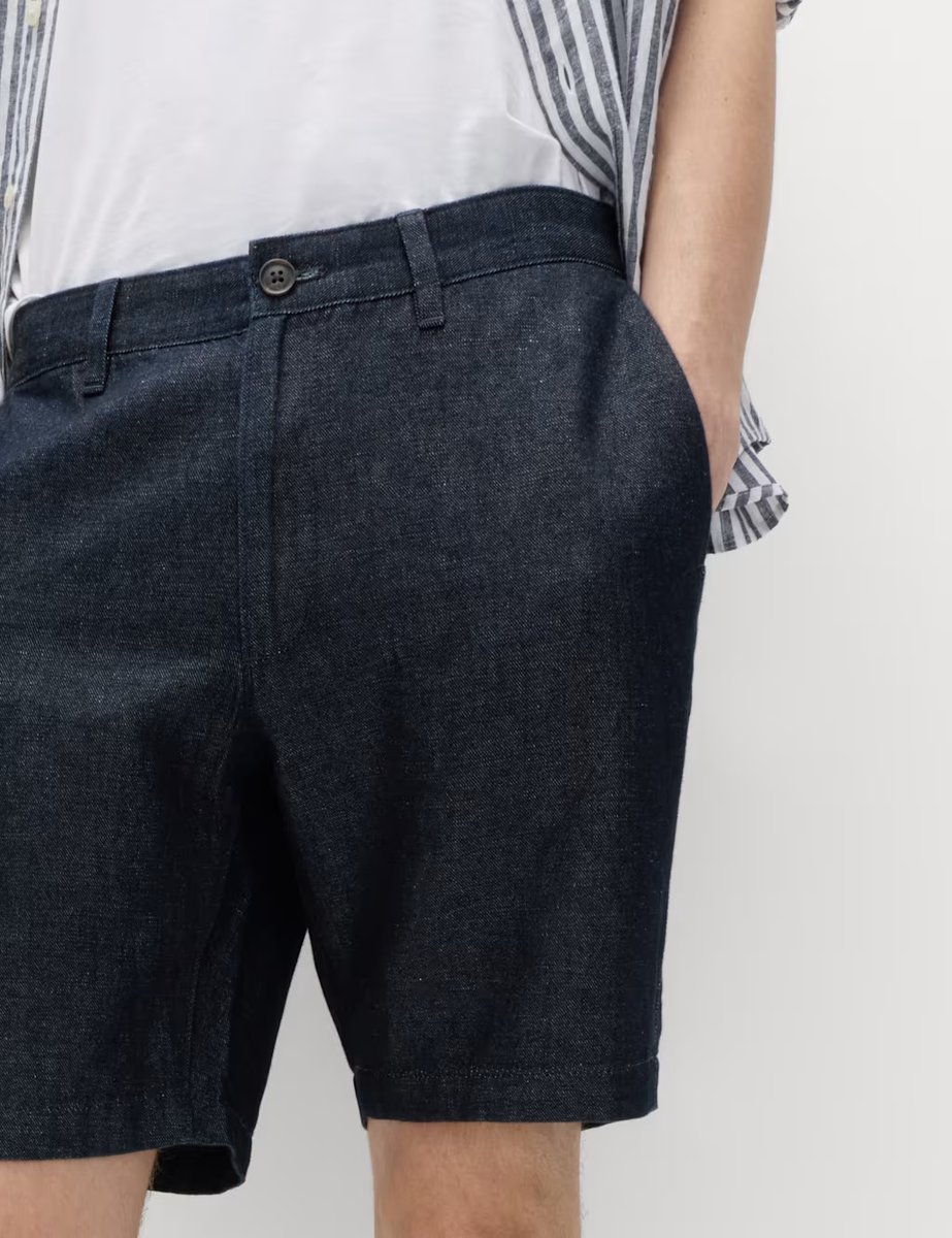 Marks & Spencer M&S Linen Blend Chino Shorts Dark Blue Denim - 3