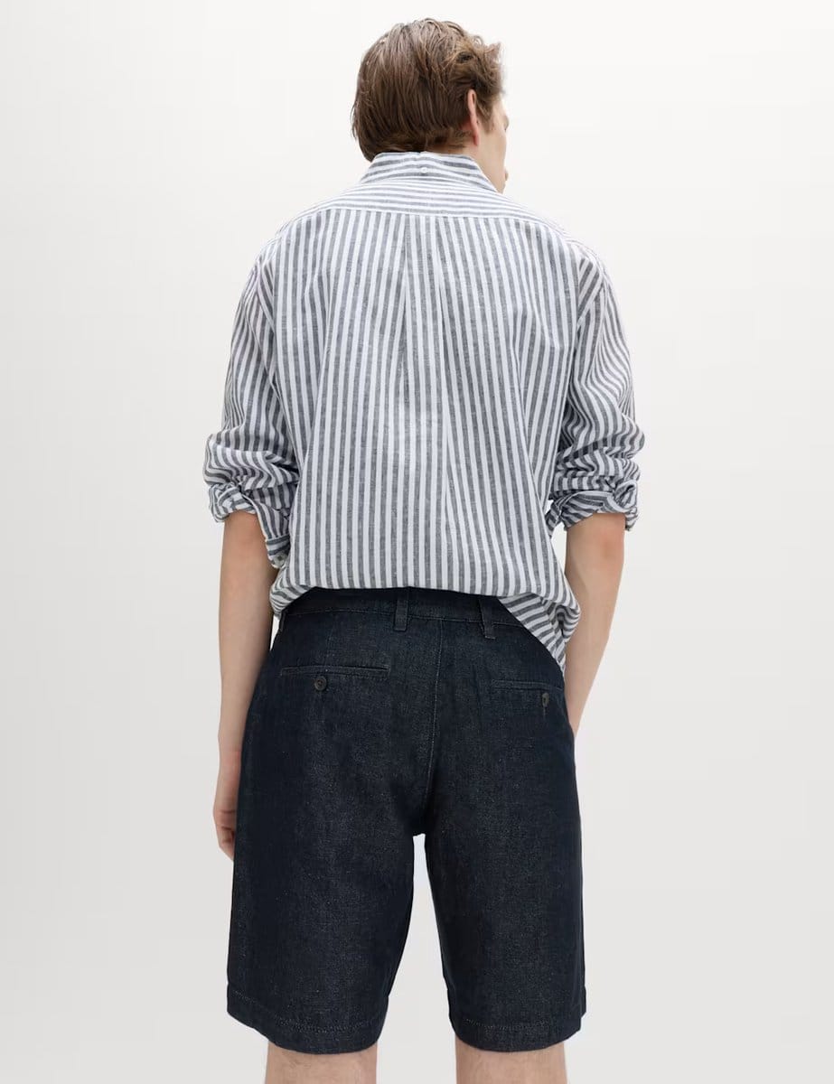 Marks & Spencer M&S Linen Blend Chino Shorts Dark Blue Denim - 4