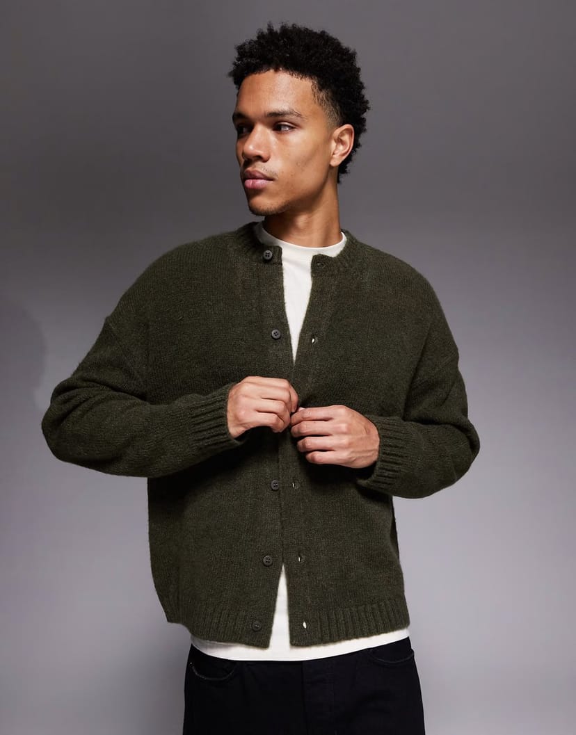 ASOS ASOS DESIGN oversized knitted crew neck cardigan in green - 1