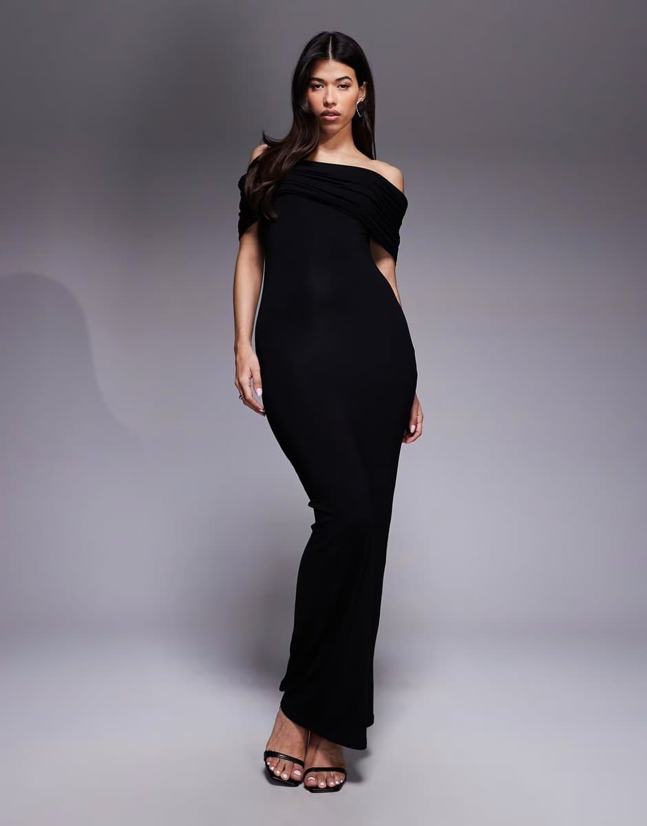 ASOS ASOS DESIGN extreme ruched bardot midi dress in black
