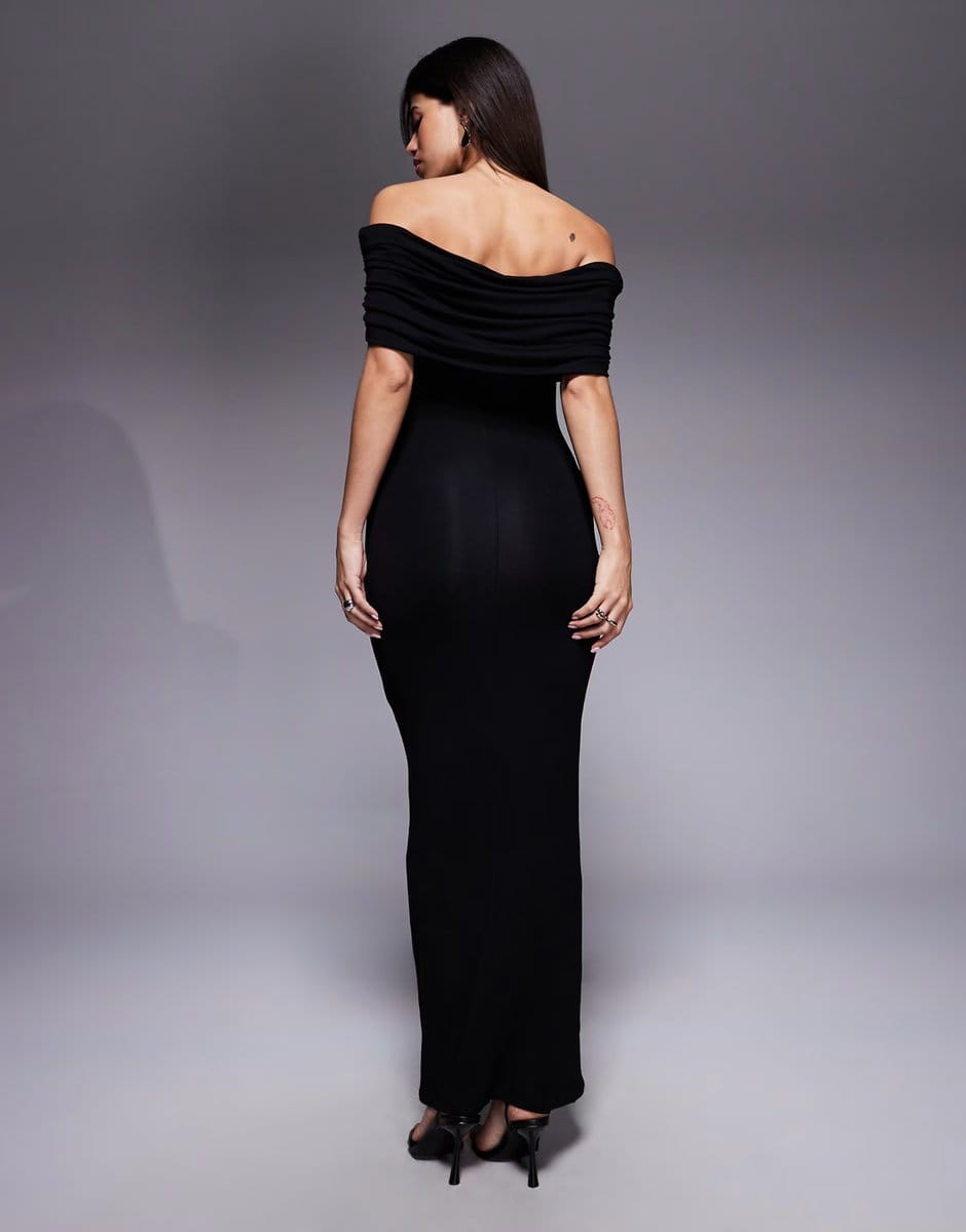 ASOS ASOS DESIGN extreme ruched bardot midi dress in black - 4