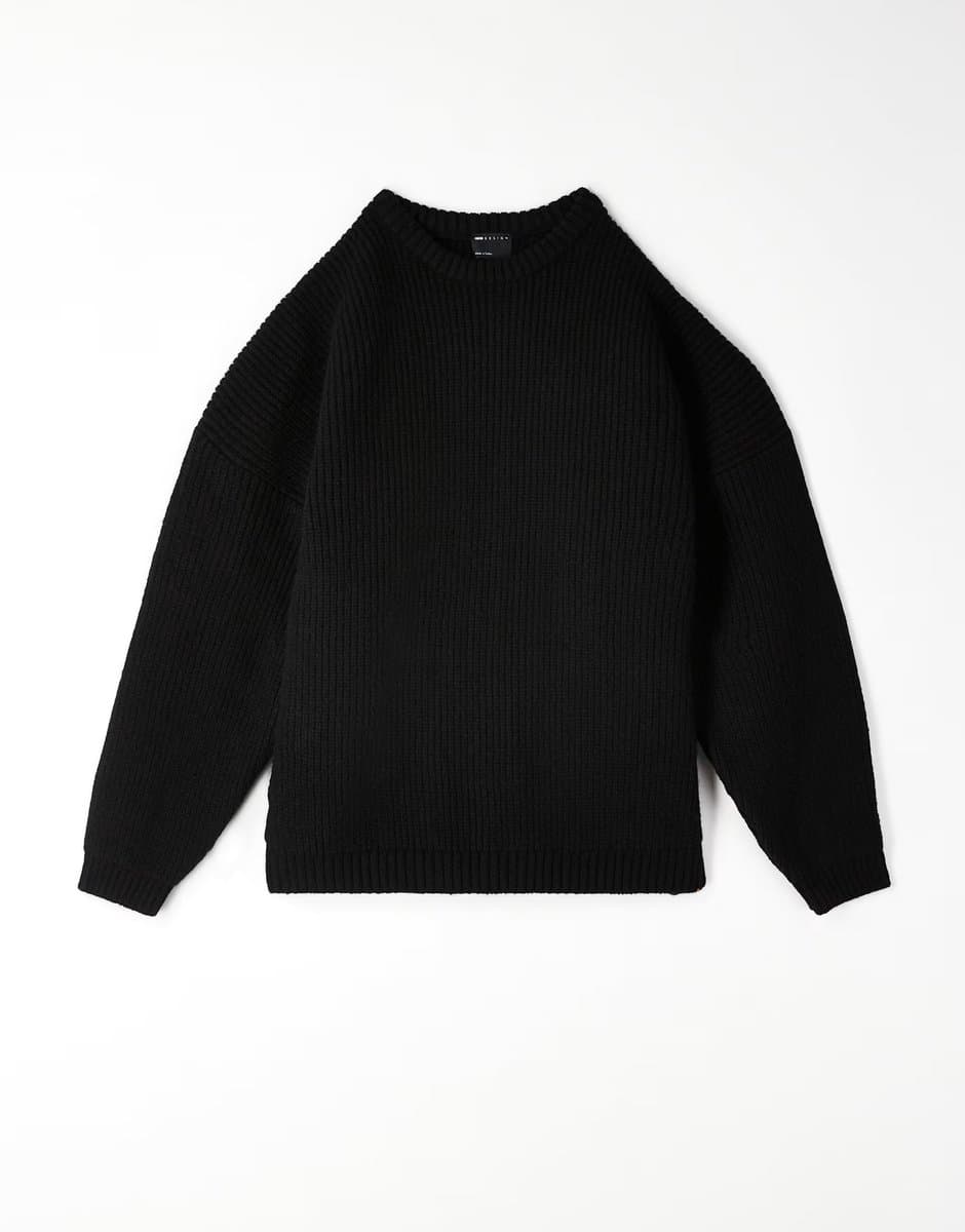 ASOS ASOS DESIGN super oversized boxy fit knitted fisherman rib jumper in black