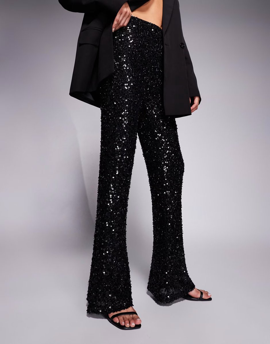 ASOS New Look sequin flared trouser in black - 3