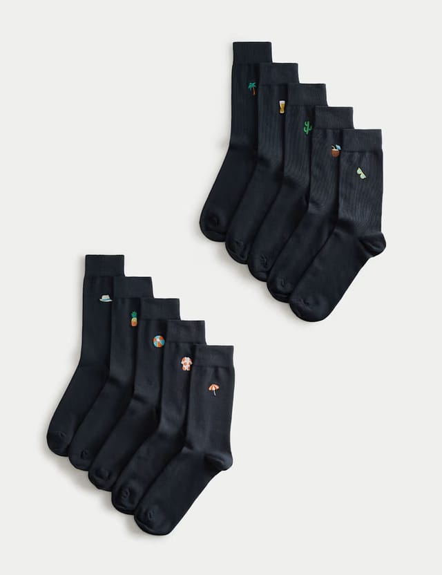 Marks & Spencer M&S 10 Pack Cool & Fresh™ Cotton Rich Holiday Socks Navy Mix - 2