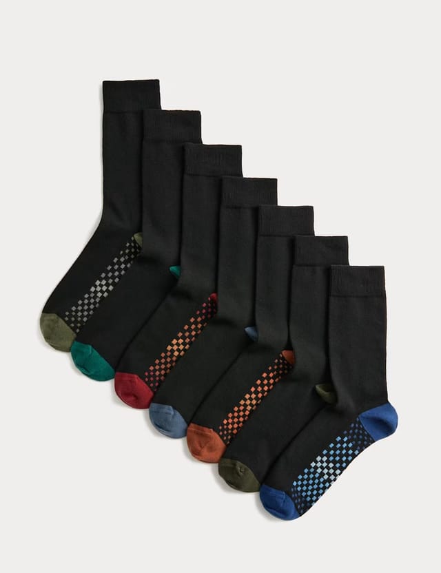 Marks & Spencer M&S 7 Pack Cool & Fresh™ Geo Cotton Rich Socks Black Mix - 2