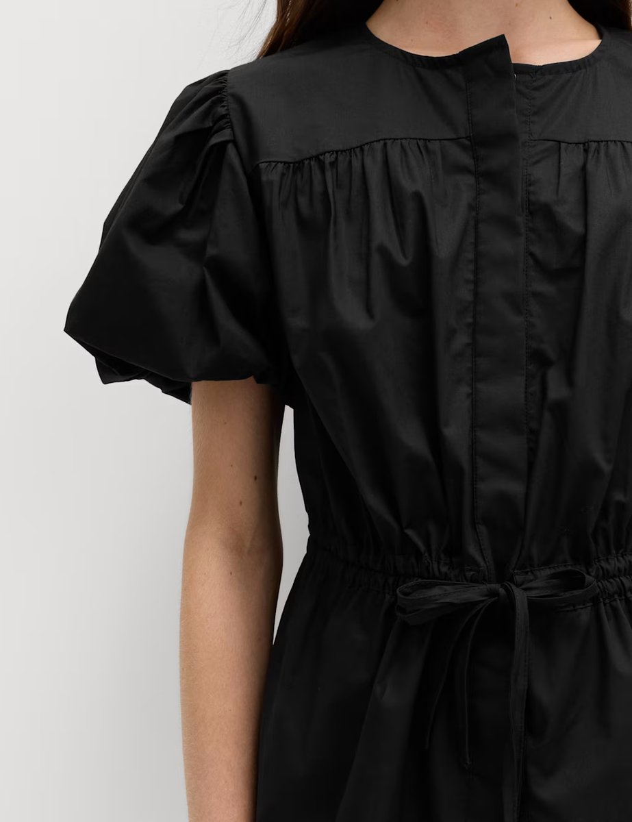 Marks & Spencer M&S Pure Cotton Puff Sleeve Drawstring Waisted Top Black - 2