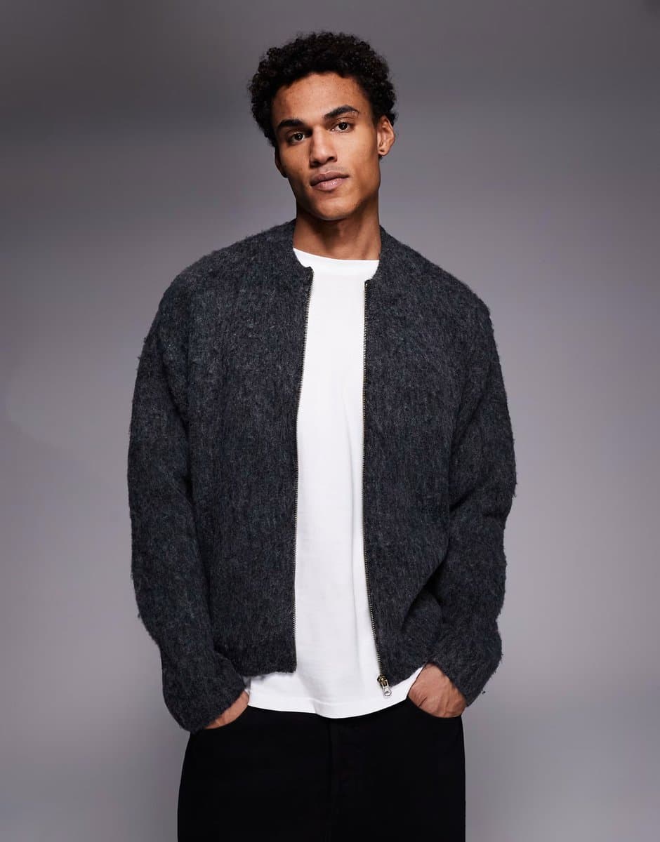 ASOS ADPT Grey Knit Cardigan with Zip