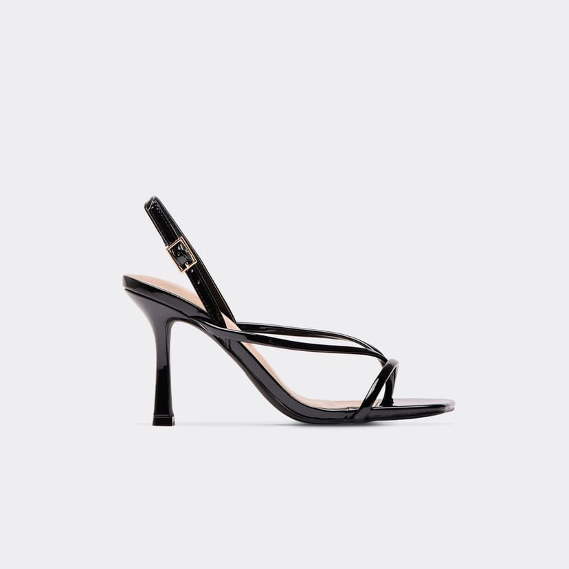 EGO Zaynah Strappy Square Toe Slingback Heel In Black Faux Leather, Women's Size UK 3 - 1