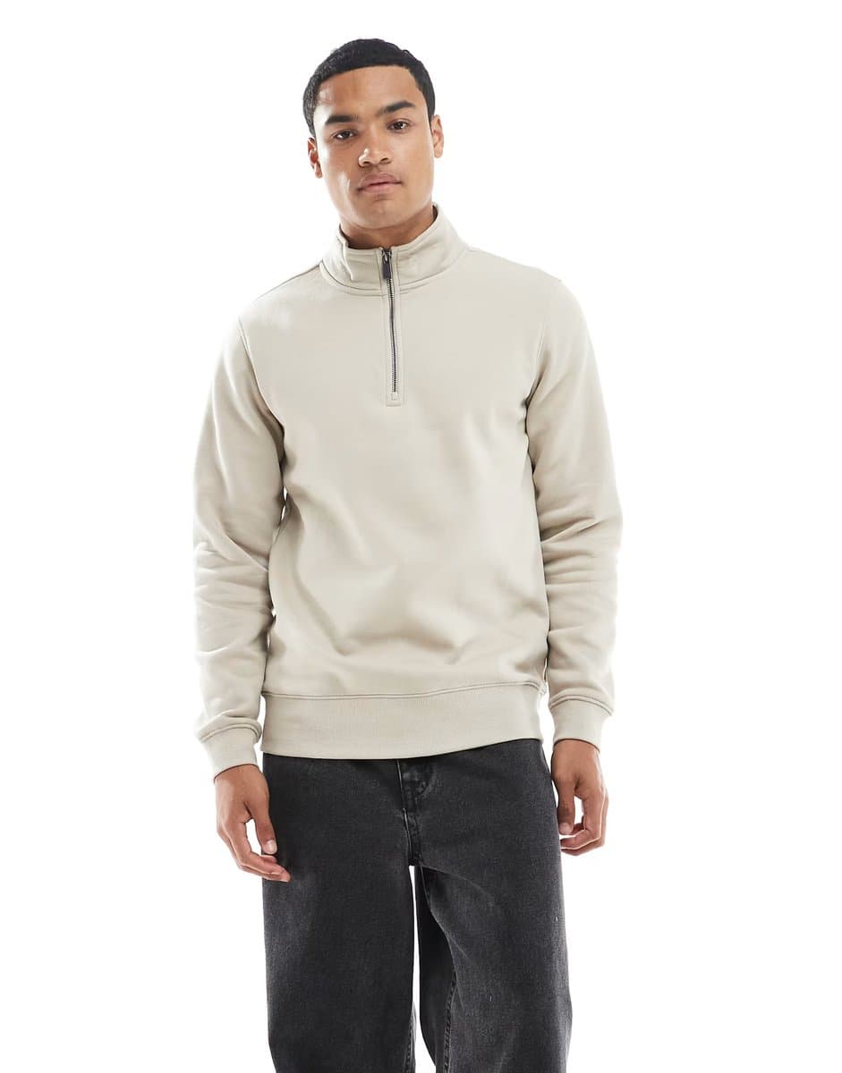 ASOS ONLY & SONS half zip sweat in stone