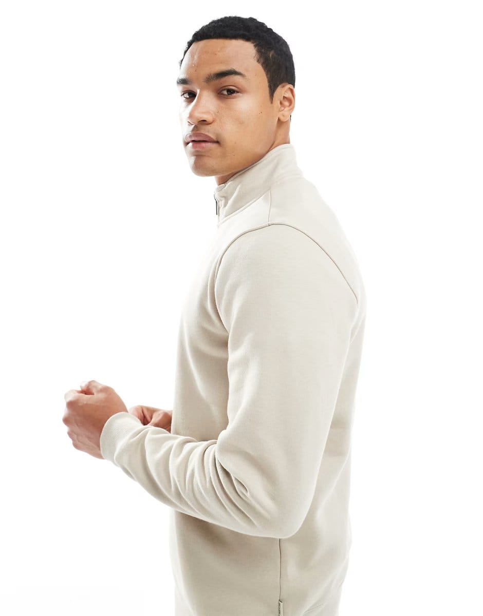 ASOS ONLY & SONS half zip sweat in stone - 4