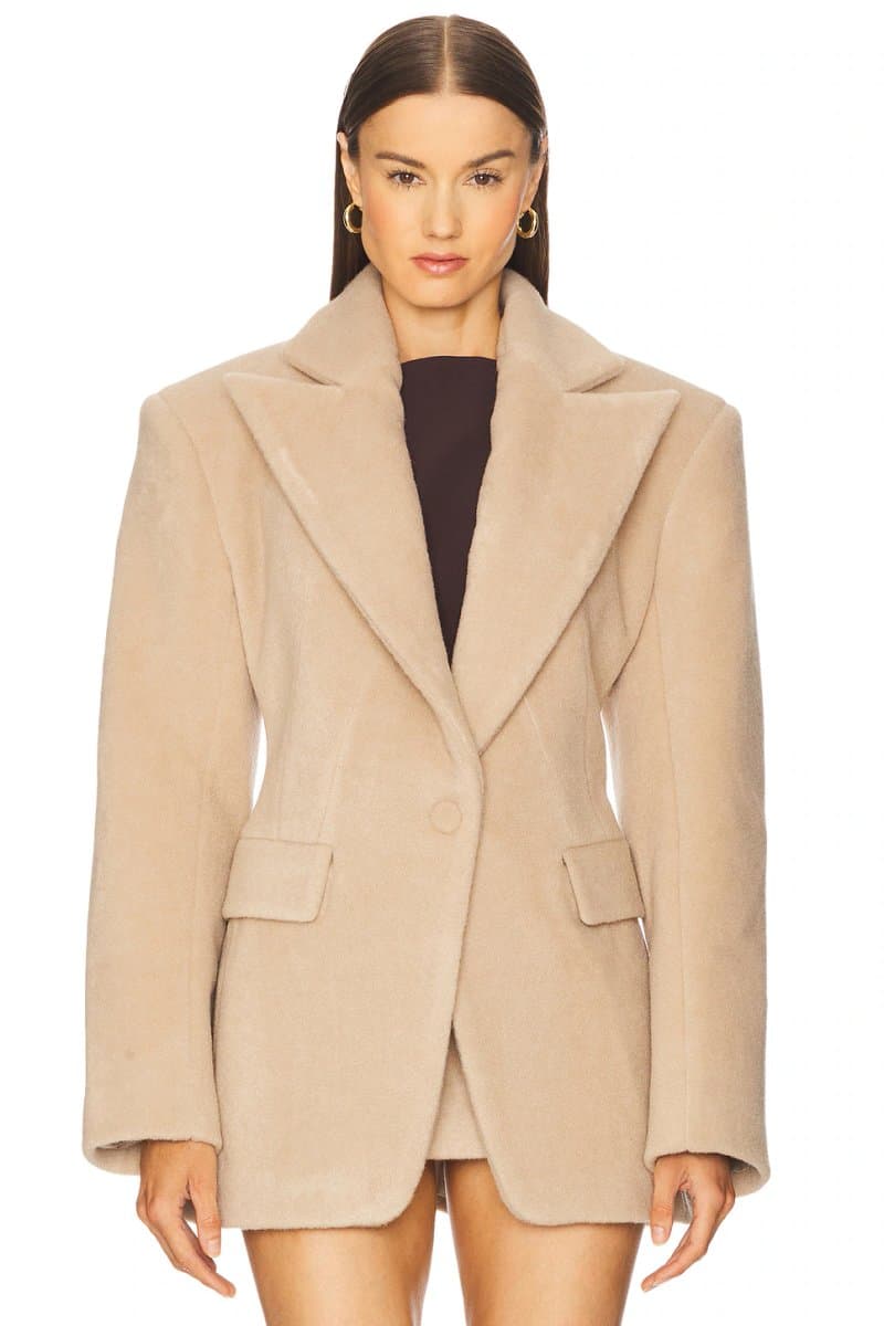 revolve Revolve Elegant Beige Jacket with Lapel Collar
