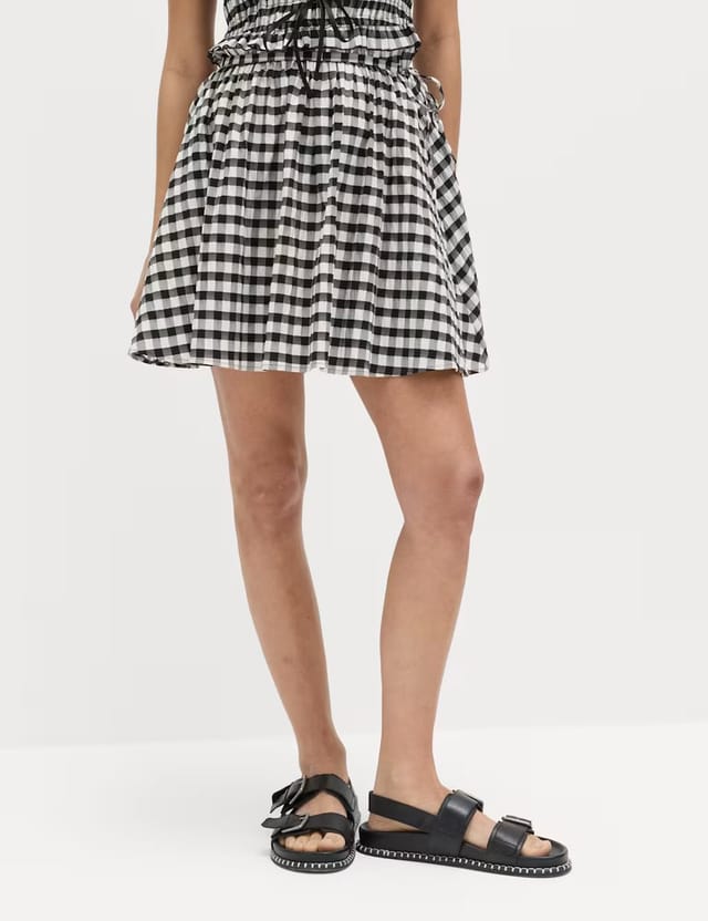Marks & Spencer M&S Cotton Blend Gingham Mini Circle Skirt Black Mix - 2