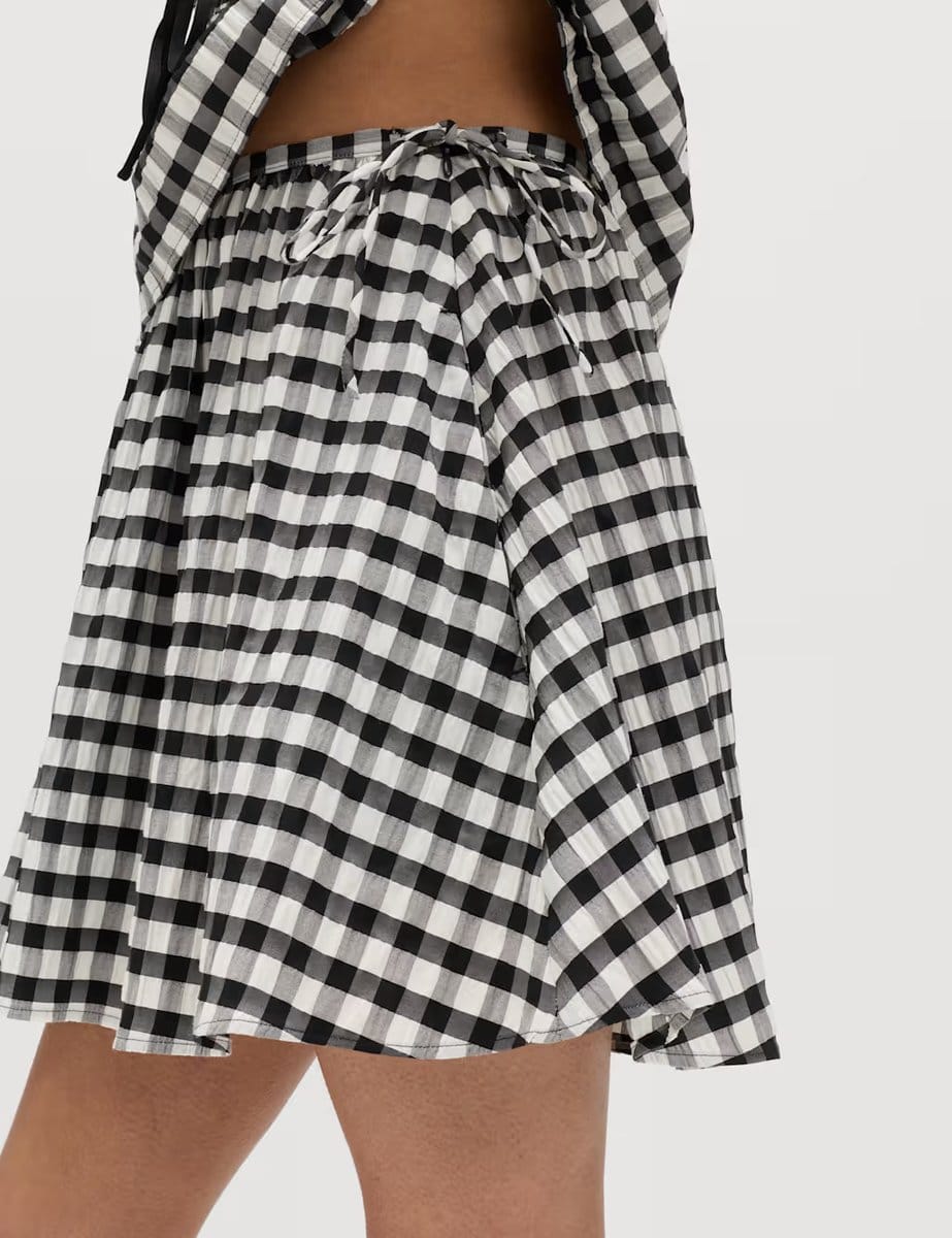 Marks & Spencer M&S Cotton Blend Gingham Mini Circle Skirt Black Mix - 4