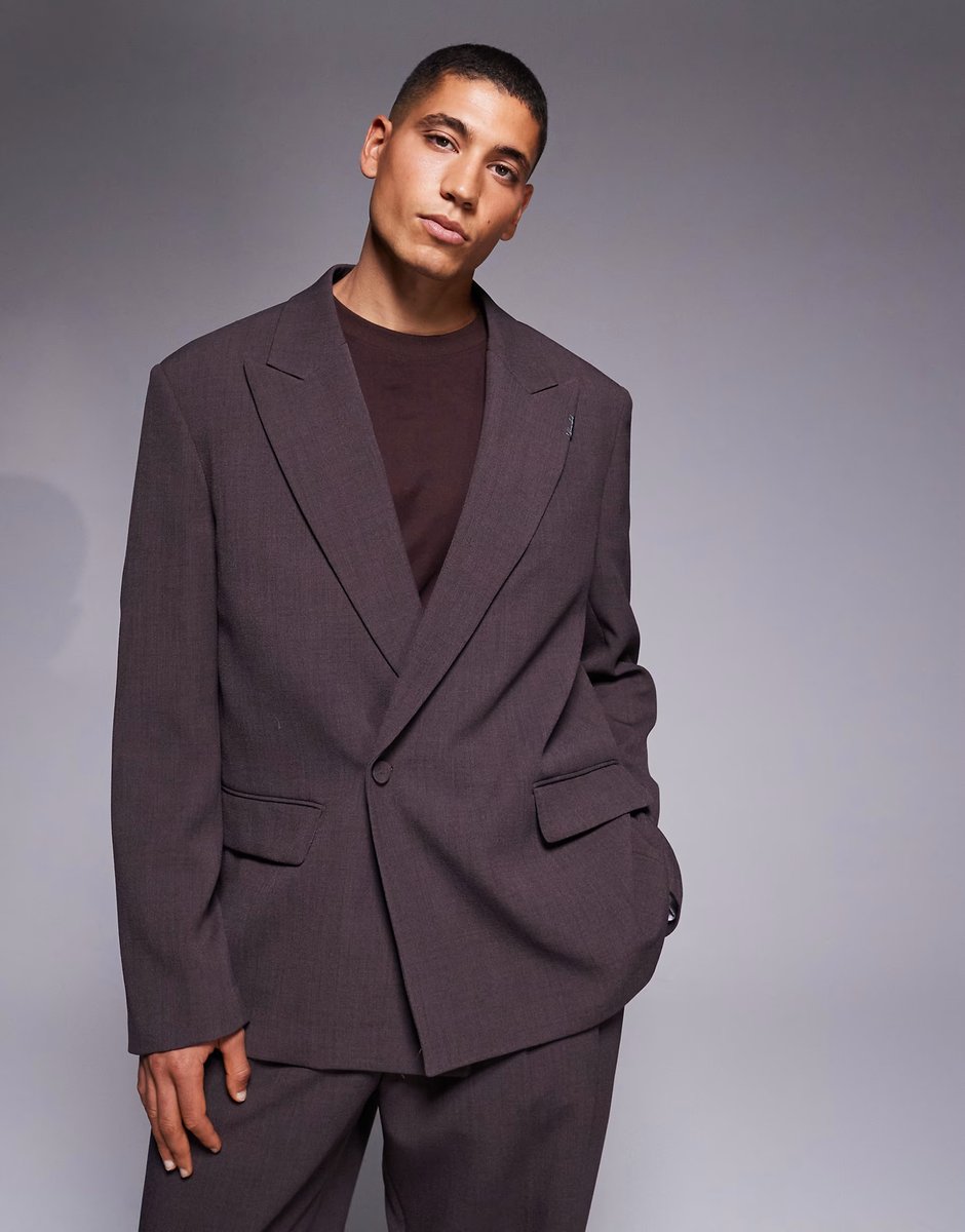 ASOS River Island relaxed wrap suit jacket in burgundy - 1