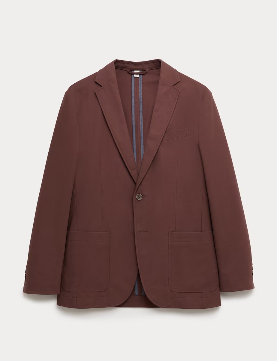 Marks & Spencer M&S Cotton Rich Laundered Canvas Blazer Chestnut - 2