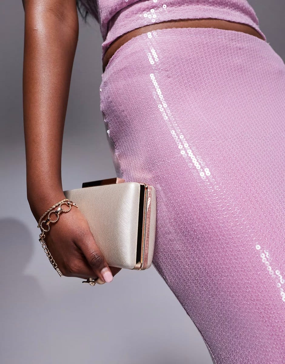 ASOS Rare London sequin maxi skirt co-ord in pink - 4