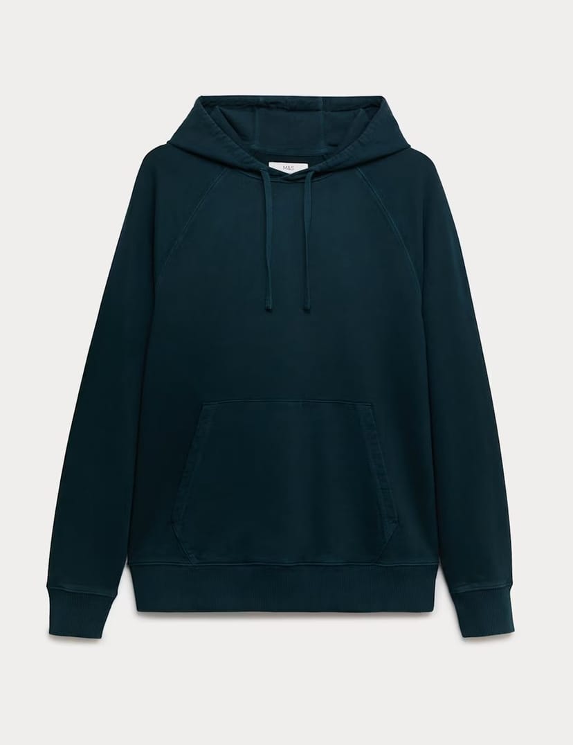 Marks & Spencer M&S Pure Cotton Garment Dyed Hoodie Dark Petrol - 1