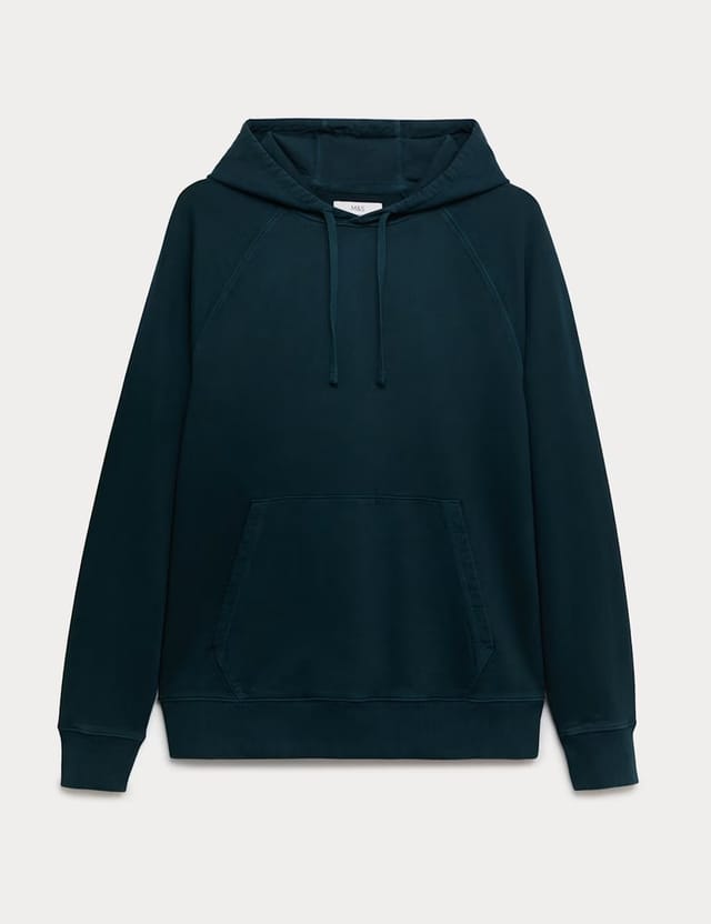 Marks & Spencer M&S Pure Cotton Garment Dyed Hoodie Dark Petrol - 2