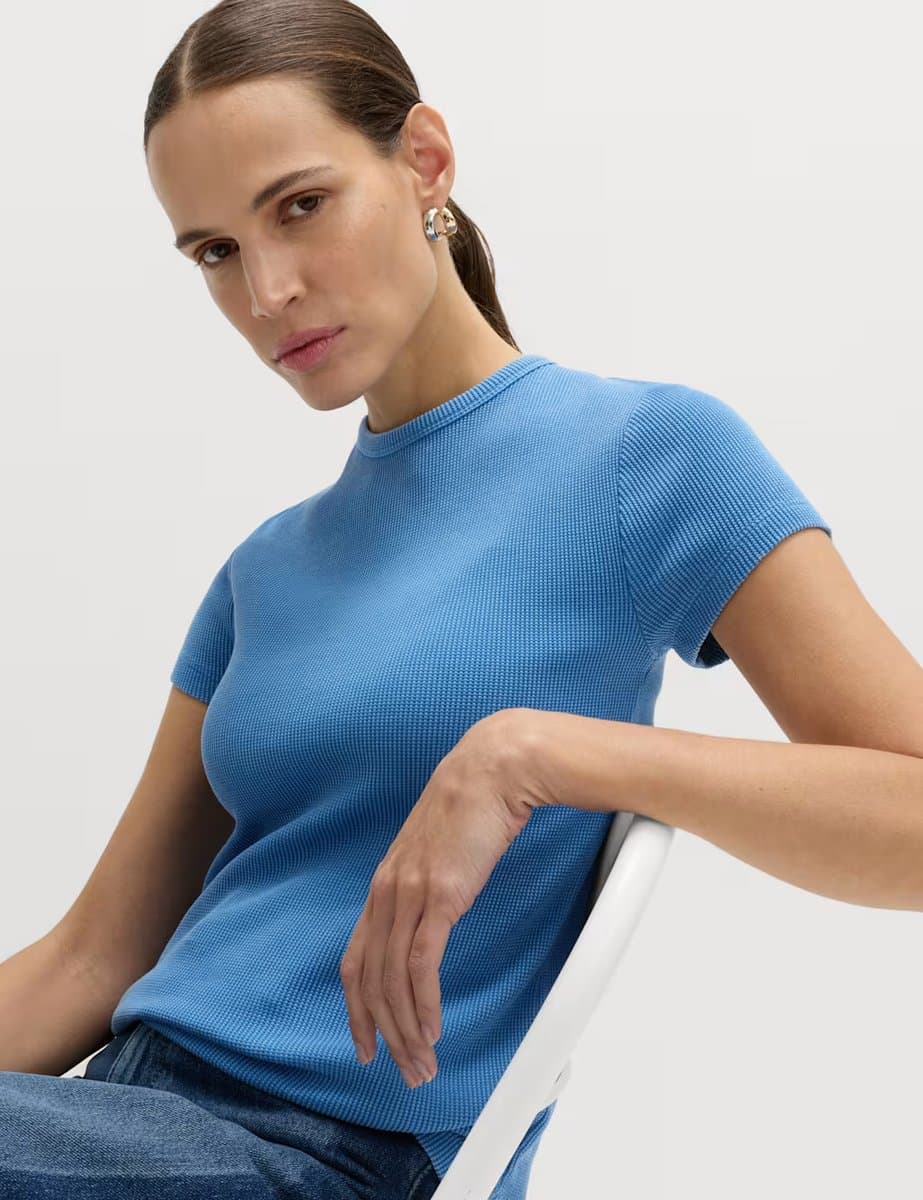 Marks & Spencer M&S China Blue Waffle T-Shirt in China Blue