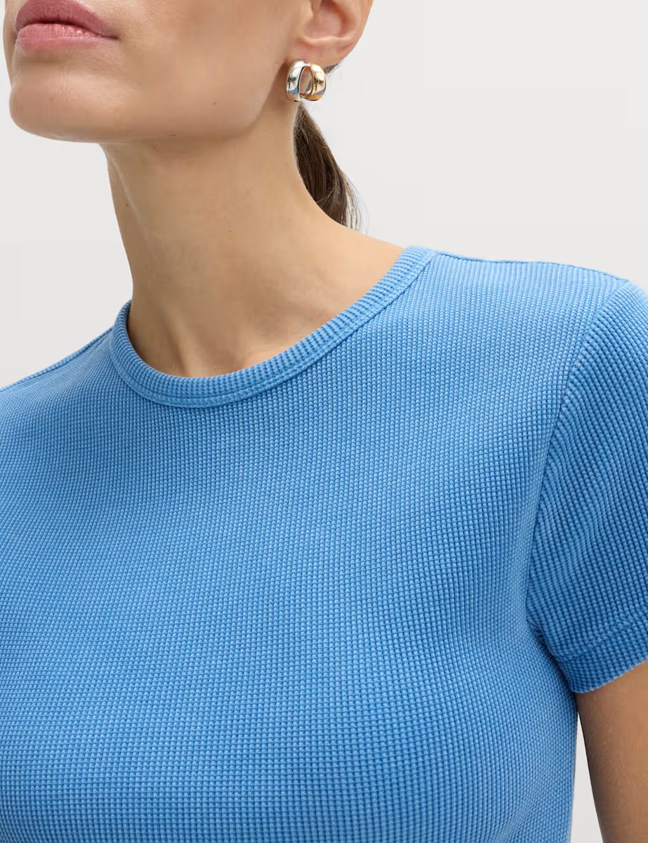 Marks & Spencer M&S Pure Cotton Waffle T-Shirt China Blue - 3