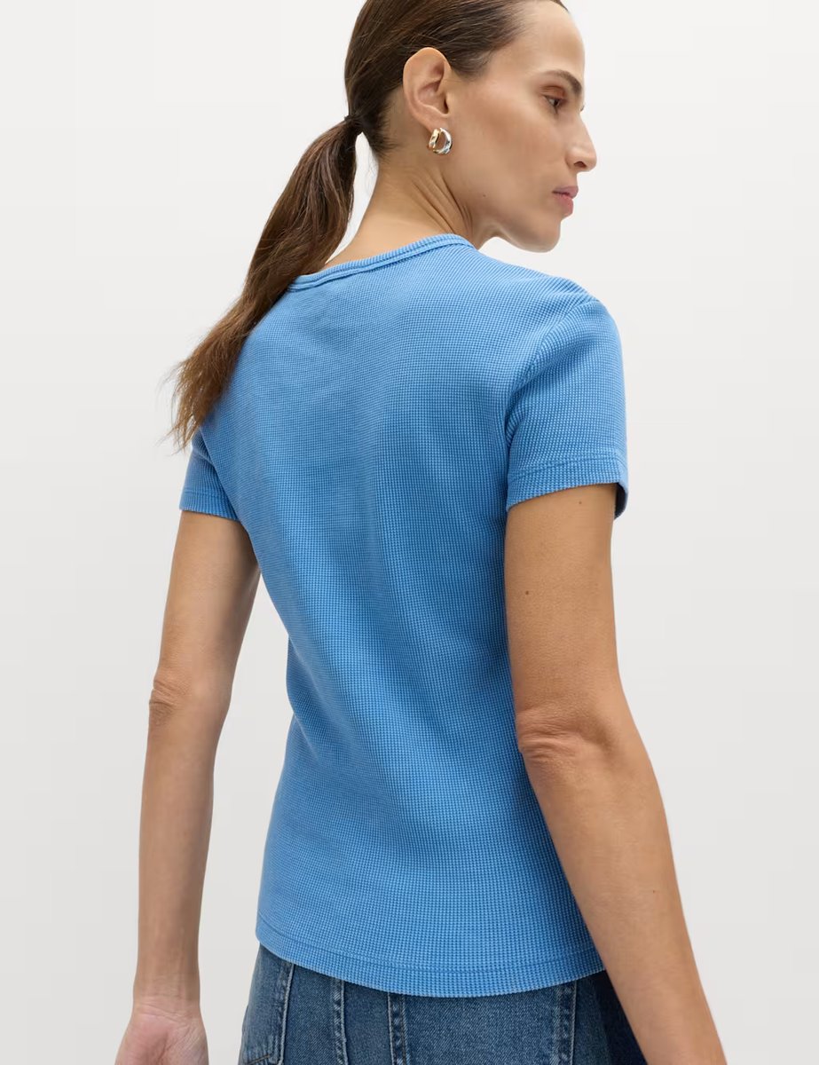 Marks & Spencer M&S Pure Cotton Waffle T-Shirt China Blue - 4