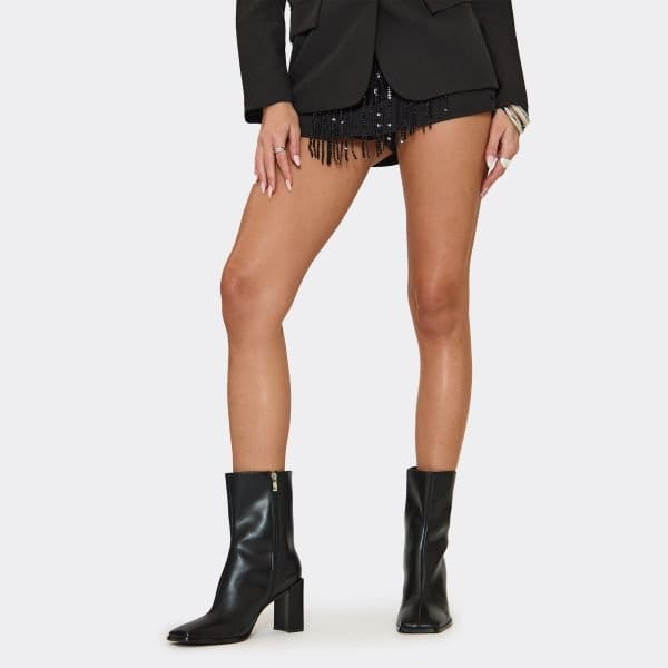 EGO Babs Pointed Toe Curved Block Heel Ankle Boot In Black Faux Leather, Women's Size UK 3 - 1