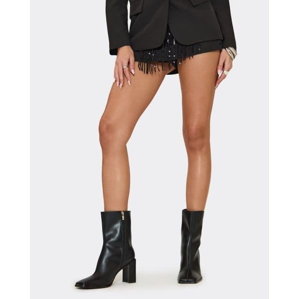 EGO Babs Pointed Toe Curved Block Heel Ankle Boot In Black Faux Leather, Women's Size UK 3 - 2