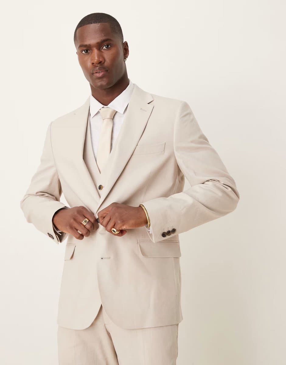 ASOS ASOS DESIGN slim linen suit jacket in stone