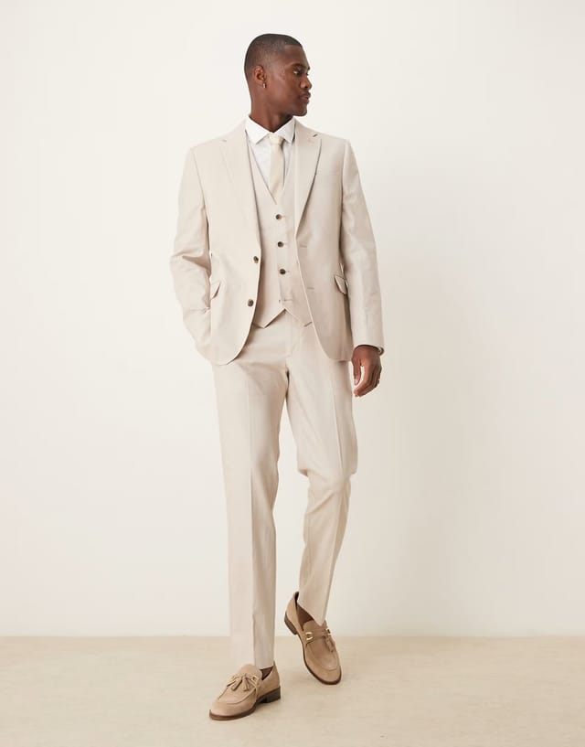 ASOS ASOS DESIGN slim linen suit jacket in stone - 2