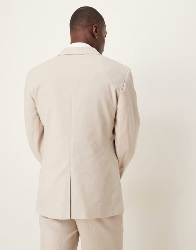 ASOS ASOS DESIGN slim linen suit jacket in stone - 3
