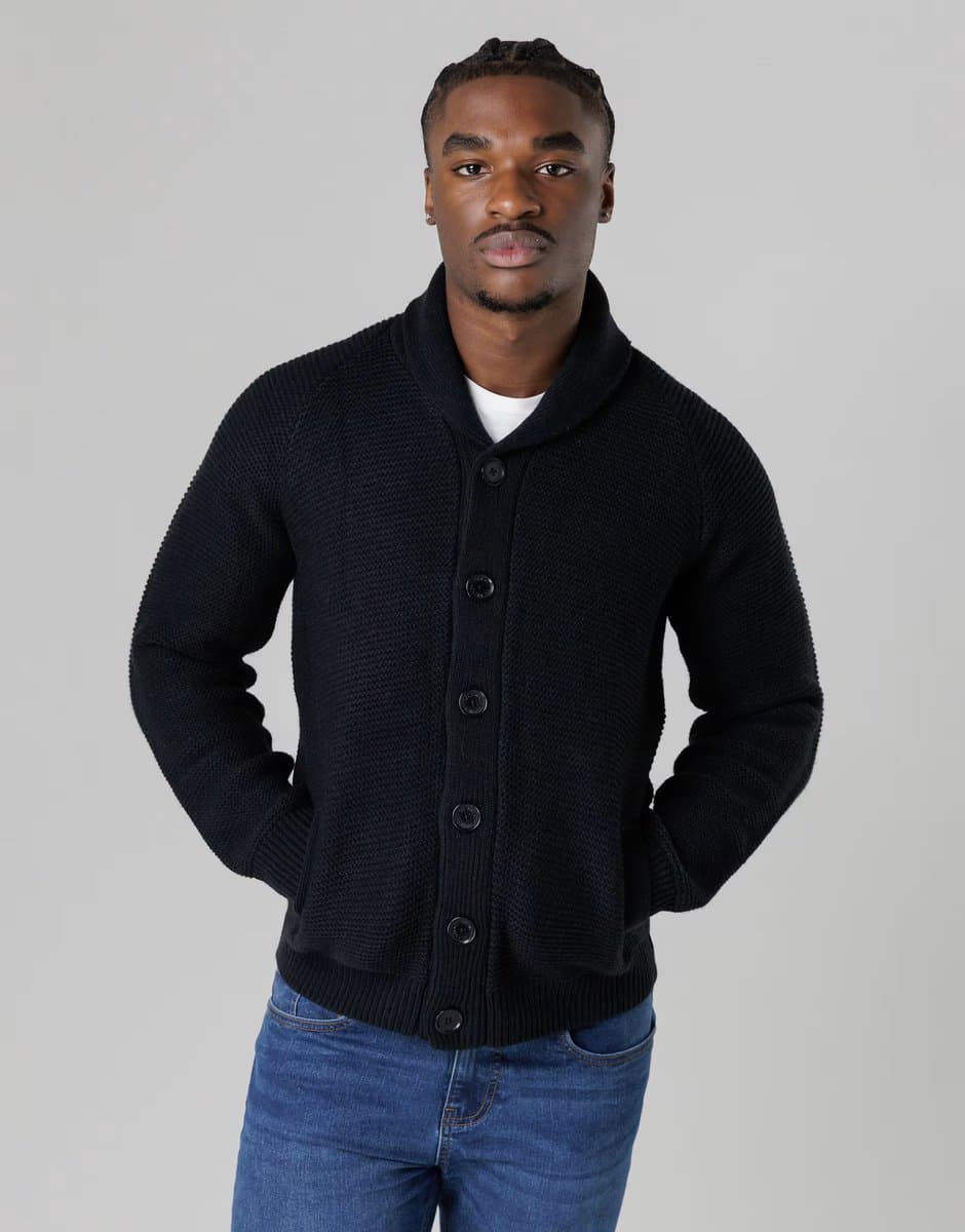 ASOS French Connection Knit button up shawl cardigan in navy
