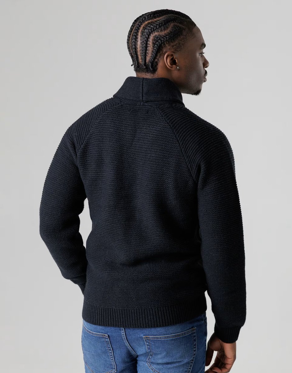 ASOS French Connection Knit button up shawl cardigan in navy - 2