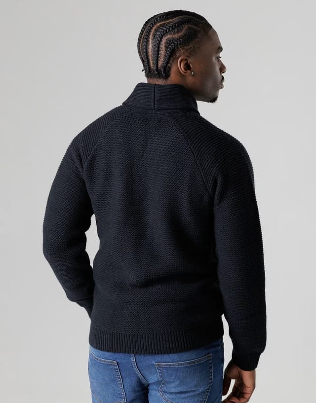 ASOS French Connection Knit button up shawl cardigan in navy - 2