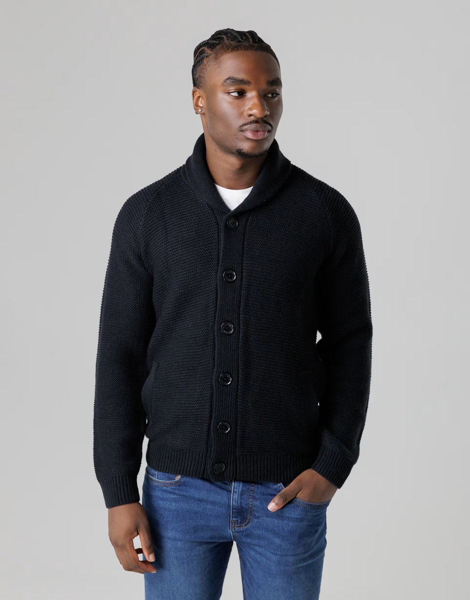 ASOS French Connection Knit button up shawl cardigan in navy - 3
