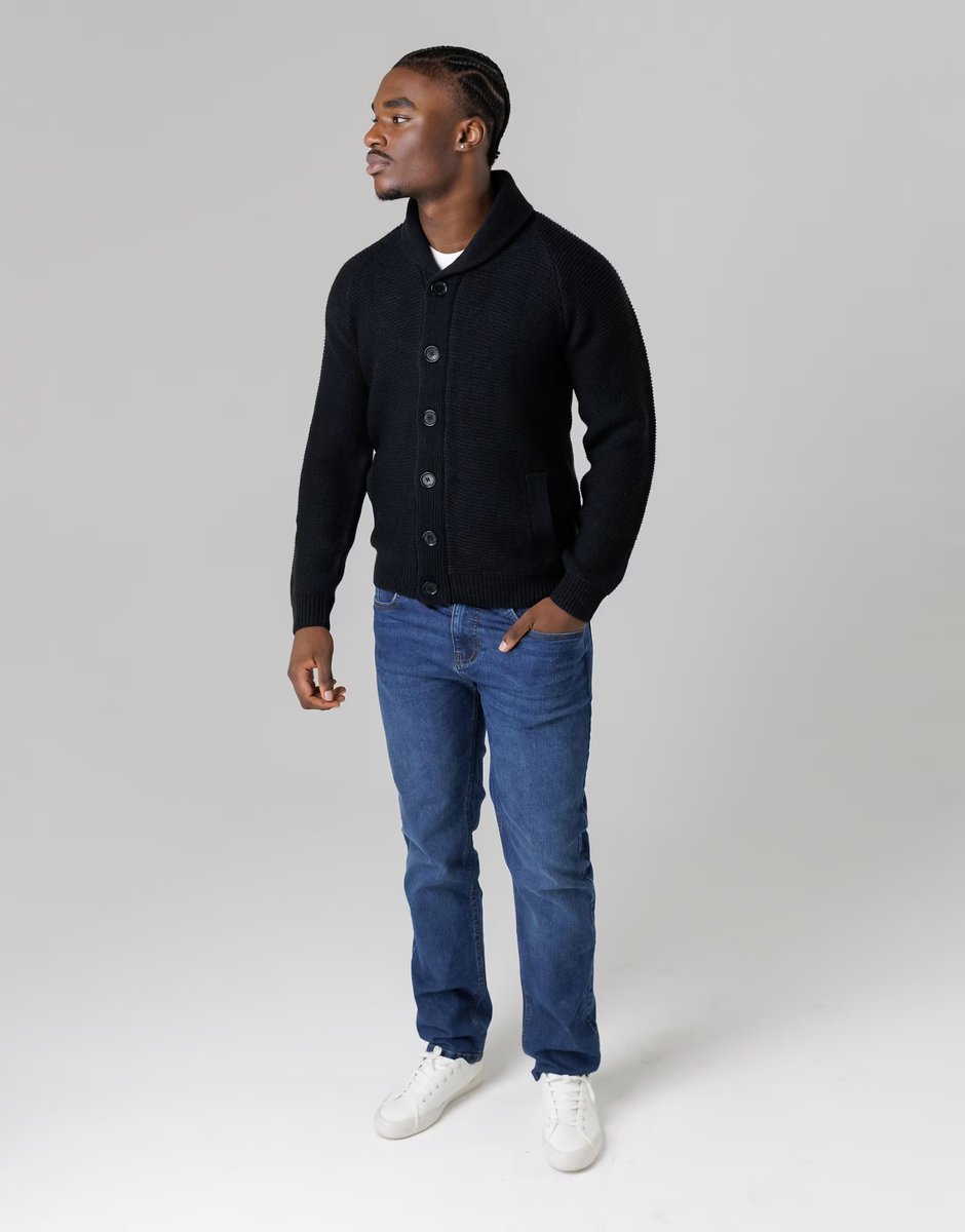 ASOS French Connection Knit button up shawl cardigan in navy - 4