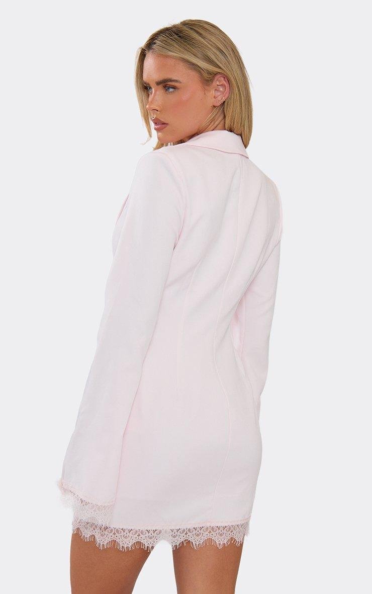 EGO Button Up Lace Trim Detail Tailored Blazer Dress In Pink, Women's Size UK 6 - 2