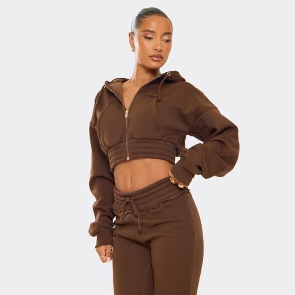 EGO EGO Long Sleeve Distressed Hoodie in Chocolate